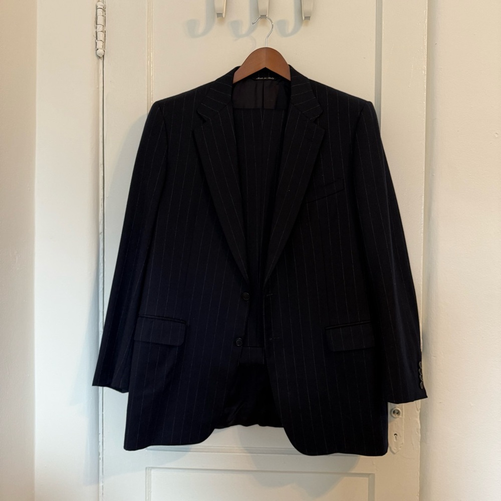 Men’s Canali Lana Cashmere Suit in Navy Blue Pinstripe size 52L